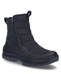 Botte noire avec fermeture éclair fabriquée en matériau durable. La botte a une semelle robuste et des coutures discrètes pour un style supplémentaire.