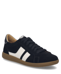 La sneaker nera-multicolore presenta un design classico con lacci e accenti a strisce chiare sui lati. È realizzata in un materiale liscio con una suola in gomma a contrasto per una maggiore aderenza.