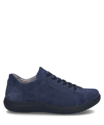 Sneaker blu scuro in suede con lacci. La scarpa ha una silhouette semplice ed elegante e una suola in gomma robusta.