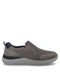 The gray half-shoe is made of a soft high-quality material and features a practical elastic band. The shoe offers a modern look with rounded edges and a light outsole.