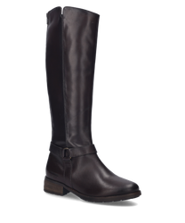 Der Stiefel in der Farbe moro ist aus glattem Leder gefertigt und verfügt über einen seitlichen Reißverschluss. Ein dekorativer Riemen mit Schnalle verleiht dem Design eine elegante Note.