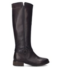 Der Stiefel in der Farbe moro ist aus glattem Leder gefertigt und verfügt über einen seitlichen Reißverschluss. Ein dekorativer Riemen mit Schnalle verleiht dem Design eine elegante Note.