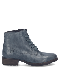 Questa stivaletti blu ciano è realizzata in pelle di alta qualità e presenta una chiusura con lacci per una vestibilità personalizzata. La scarpa ha un tacco stabile in legno e una discreta stampa del logo sul lato esterno.