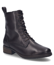 The ankle boot in the color Moro is made of high-quality leather and features lacing as a closure. The shoe has a sturdy sole and subtle decorative stitching that gives it a classic look.