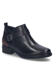 La chaussure demi en noir-combiné est en cuir de haute qualité et est équipée d'une fermeture éclair pratique. Les caractéristiques particulières sont la boucle décorative et la zone du talon de couleur contrastante.