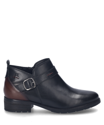 La chaussure demi en noir-combiné est en cuir de haute qualité et est équipée d'une fermeture éclair pratique. Les caractéristiques particulières sont la boucle décorative et la zone du talon de couleur contrastante.