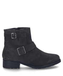 La bota en color titan está hecha de un material robusto con una cremallera lateral y hebillas decorativas. El zapato tiene una suela ligeramente perfilada y es ideal para una apariencia elegante y cómoda.