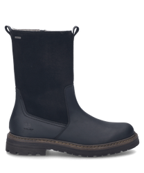 This boot made of dark blue leather features a practical zipper on the outside. The sturdy sole and subtle stitching give it a timeless design.