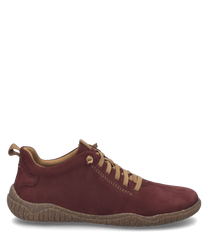 The burgundy half shoe is made of a smooth material and features lacing as a closure. The sole is robust and has a textured surface that provides stability to the shoe.