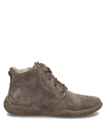 De taupe kleurige enkellaars is gemaakt van suede en heeft een vetersluiting als sluiting. Het heeft een robuuste gestructureerde zool die optimale grip biedt.