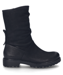 Black boot with a sturdy design and zipper on the outside. The boot is made of a smooth material and features a grippy sole for added traction.