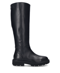Black boot with zipper made of smooth leather. The boot features a sturdy sole and a minimalist elegant look.