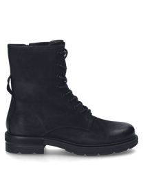 The black boot is made of a smooth material and features lacing as a closure. It is characterized by a simple elegant design ideal for various occasions.