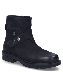 La bota negra está hecha de cuero de alta calidad y cuenta con una práctica cremallera lateral. Los llamativos botones de metal adornan el zapato y le dan un aspecto moderno y elegante.