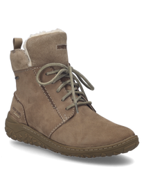 Botín beige de cuero con cordones y forro cálido. El botín tiene una suela robusta y perfilada para un mejor agarre.