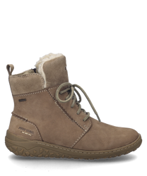 Botín beige de cuero con cordones y forro cálido. El botín tiene una suela robusta y perfilada para un mejor agarre.