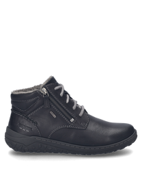 La chaussure noire en cuir présente un laçage visible et une fermeture éclair latérale. La chaussure a une doublure douce et une semelle profilée pour une meilleure adhérence.