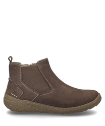 La chaussure de demi en couleur Brésil est fabriquée à partir d'un matériau brun robuste et est équipée d'une fermeture éclair. Les caractéristiques particulières sont les coutures contrastées et la semelle profilée pour une meilleure adhérence.
