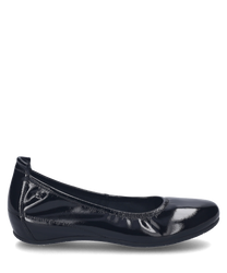 Bailarina negra con acabado brillante y cierre elástico. El zapato está hecho de material de alta calidad y ofrece un aspecto elegante y sencillo.