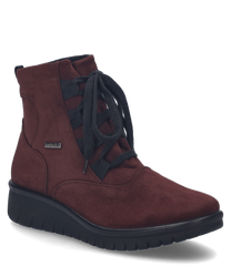 Der bordeauxfarbene Halbschuh besteht aus einem weichen Material und verfügt über eine elegante Schnürung. Der Schuh hat eine robuste schwarze Sohle die für zusätzlichen Komfort sorgt.