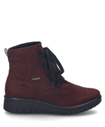 Der bordeauxfarbene Halbschuh besteht aus einem weichen Material und verfügt über eine elegante Schnürung. Der Schuh hat eine robuste schwarze Sohle die für zusätzlichen Komfort sorgt.