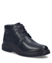 Elegante schwarze Stiefelette aus Leder mit Schnürung. Der Schuh hat eine robuste Sohle und dezente Nahtdetails die für zusätzlichen Stil sorgen.