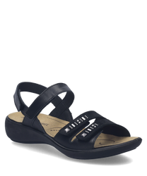 Sandales en cuir noir avec fermeture Velcro. Décorées de petits strass argentés sur les lanières pour une touche d'élégance.