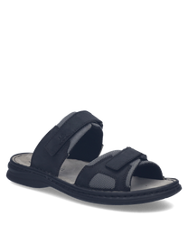 Sandales en cuir noir avec fermeture Velcro. Semelle confortable et design aéré idéal pour l'été.