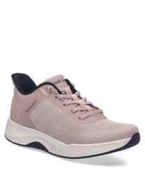 Zapato deportivo tipo snaker con cordones. Color beige con detalles en rosa y negro diseño moderno y material transpirable.