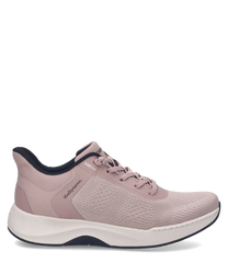 Zapato deportivo tipo snaker con cordones. Color beige con detalles en rosa y negro diseño moderno y material transpirable.