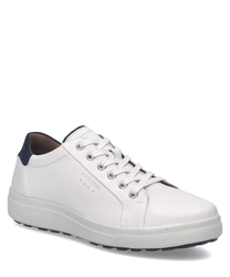 Baskets blanches avec laçage et semelle blanche. Détails bleus au talon pour un style moderne et élégant.