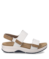Sandales en cuir blanc avec fermeture Velcro. Semelle confortable et design moderne pour un usage quotidien.