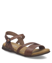 Sandalo in pelle marrone con fibbia. La suola è realizzata in materiale robusto per un comfort duraturo.
