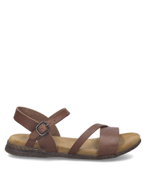 Sandalo in pelle marrone con fibbia. La suola è realizzata in materiale robusto per un comfort duraturo.