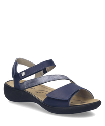 These sandals feature a sleek blue design with a comfortable Velcro closure for easy adjustment. Made from durable materials they offer a supportive sole and stylish open-toe strap perfect for casual wear.