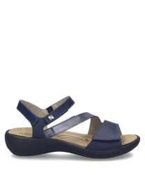 These sandals feature a sleek blue design with a comfortable Velcro closure for easy adjustment. Made from durable materials they offer a supportive sole and stylish open-toe strap perfect for casual wear.