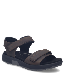 Sandalo marrone in pelle con chiusura in velcro. Suola nera robusta per un comfort ottimale.