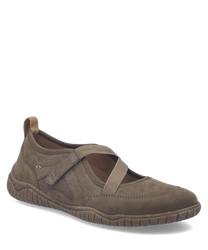 Ballerines en cuir marron avec fermeture Velcro. Design simple et élégant avec semelle antidérapante pour un confort optimal.