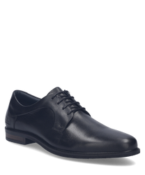 Elegante lage schoen van glad zwart leer met vetersluiting. De schoen heeft een klassieke uitstraling en een stevige zool voor optimaal comfort.