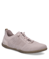 Zapato deportivo rosa con cordones y suela marrón. Material de malla transpirable ideal para comodidad y estilo diario.