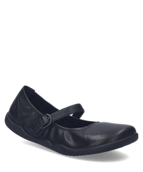 Schwarze Ballerina aus Leder mit Schnallenverschluss. Elegantes Design für Alltag und besondere Anlässe.