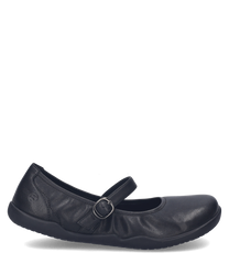 Schwarze Ballerina aus Leder mit Schnallenverschluss. Elegantes Design für Alltag und besondere Anlässe.