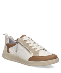 Baskets en cuir blanc avec détails en daim beige et marron Laçage classique avec fermeture éclair latérale Semelle beige