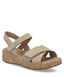 Sandalo beige con chiusura in velcro Realizzato in pelle con suola in sughero per un comfort ottimale e un look naturale Ideale per l'estate e le passeggiate casual