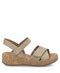 Sandalo beige con chiusura in velcro Realizzato in pelle con suola in sughero per un comfort ottimale e un look naturale Ideale per l'estate e le passeggiate casual