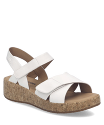 Sandalo bianco con chiusura in velcro realizzato in materiale sintetico. Suola in sughero per un comfort ottimale e stile casual.
