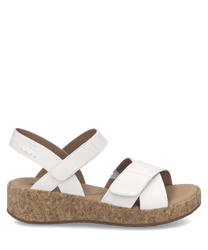 Sandalo bianco con chiusura in velcro realizzato in materiale sintetico. Suola in sughero per un comfort ottimale e stile casual.