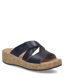 Mocassins en cuir noir avec fermeture Velcro pour un ajustement facile. Semelle en liège offrant confort et style léger parfait pour une utilisation quotidienne.