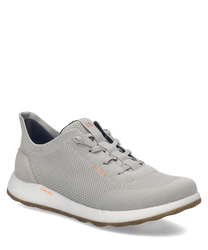 Baskets grises avec lacets en tissu respirant. Talon en liège pour un confort optimal et semelle blanche résistante.