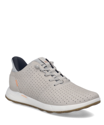 Baskets en cuir gris avec fermeture Easy On. Design perforé et semelle blanche confortable.